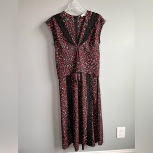 Thakoon Women's Size 2 Black Red Floral Midi Dress